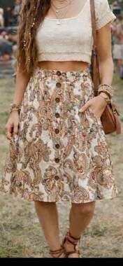 CAbi Button Front Paisley A-Line midi Skirt Size 12 Boho Festival Cowgirl